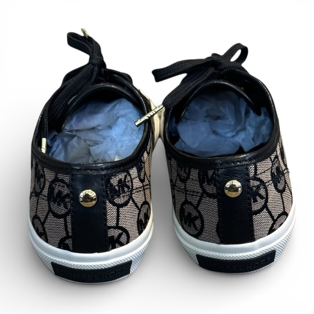 Michael Kors Boerum Signature Logo Sneakers Athletic Shoes Black Beige 7 Holiday - Picture 3 of 6